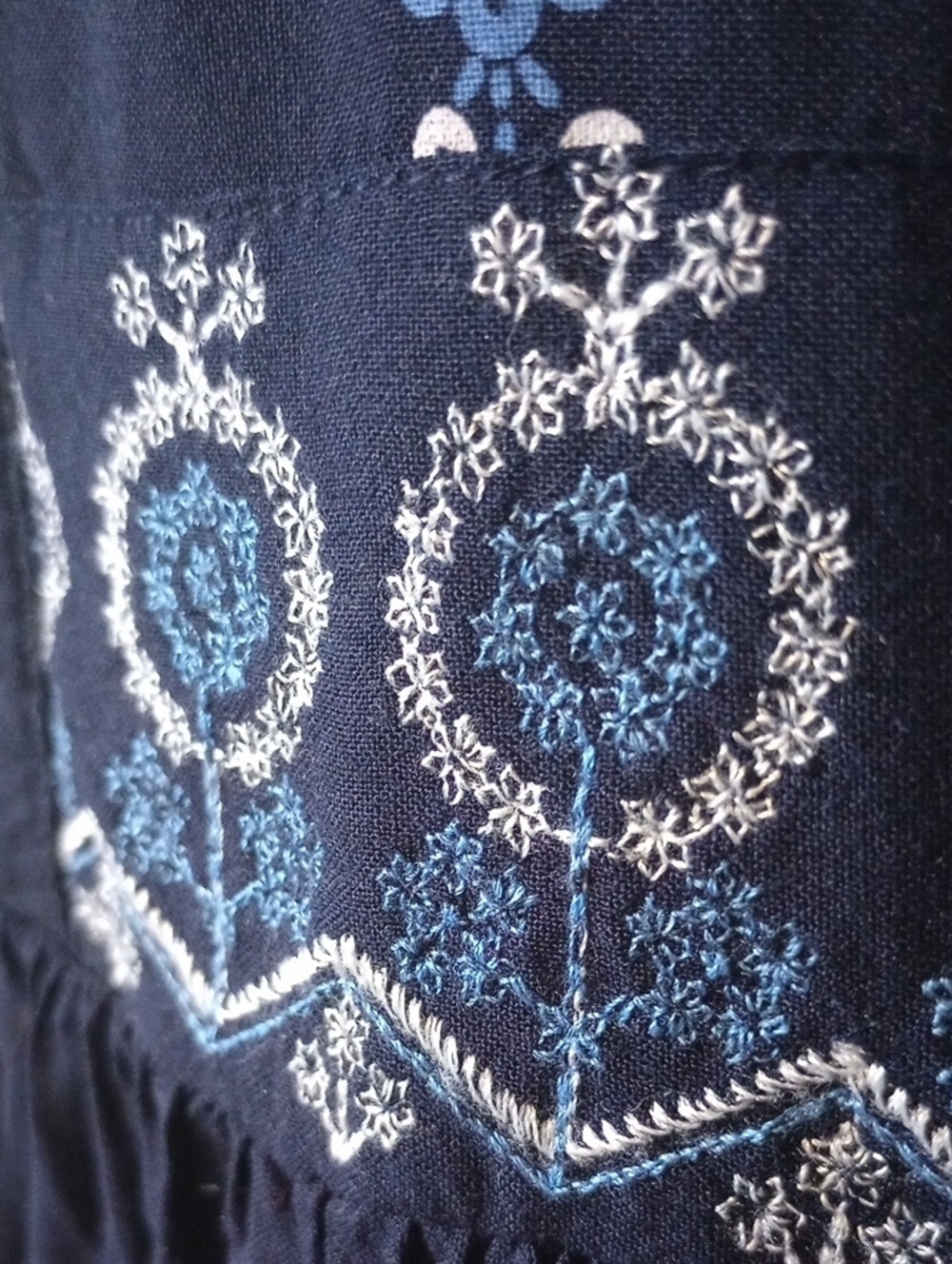Sleeveless Navy Blue Midi Dress With Embroidered Floral Detailing Size Large - Picture 9 of 12